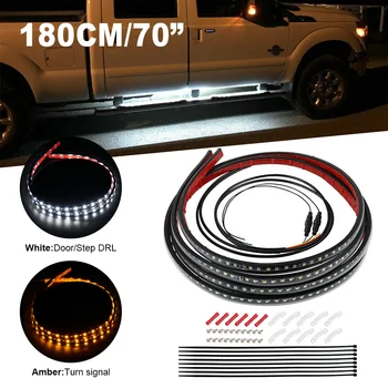 

BEVINSEE 70" LED Light Running Board Side Step Amber White Turn Signal DRL Strip Bar For Dodge Ram 1500 2500 Aar accessories