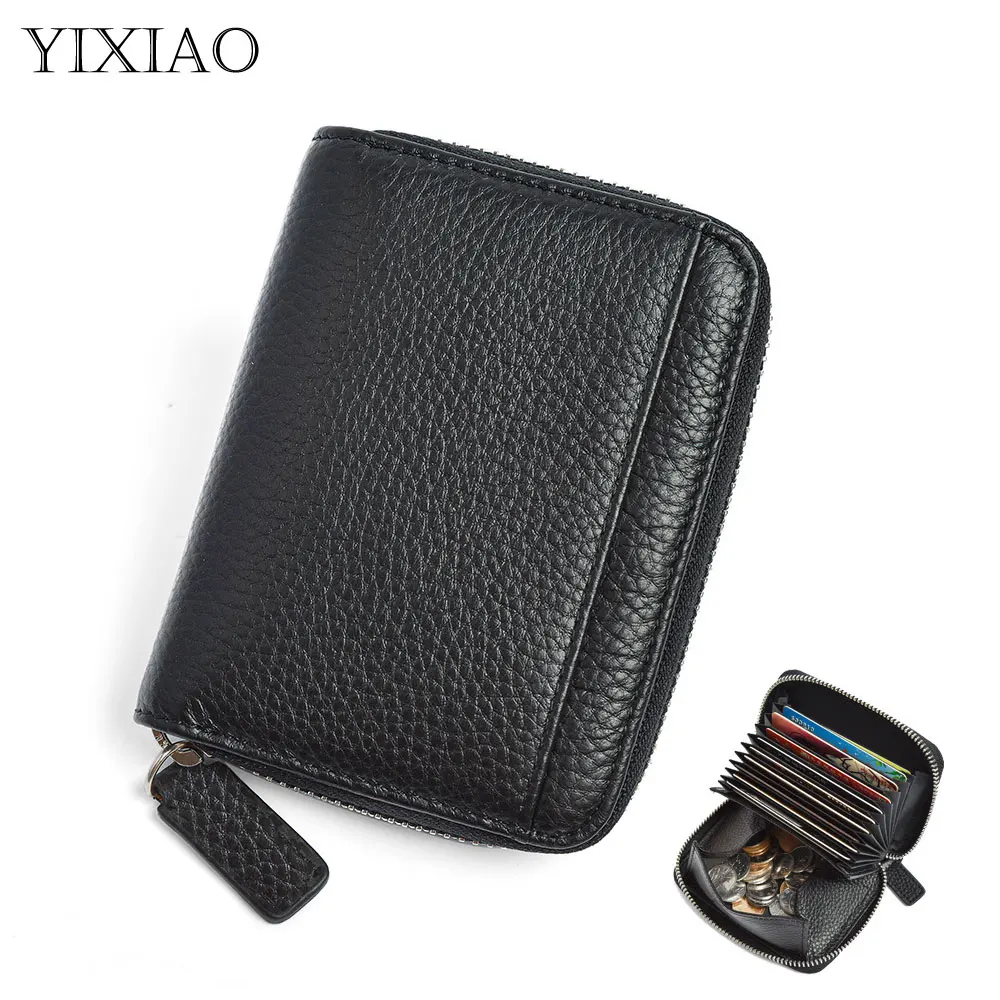 

YIXIAO Fashion Women's Wallet Genuine Leather Rfid Organ Card Holder Clutch For Female Coin Purse Money Clip Ladies Short Wallet