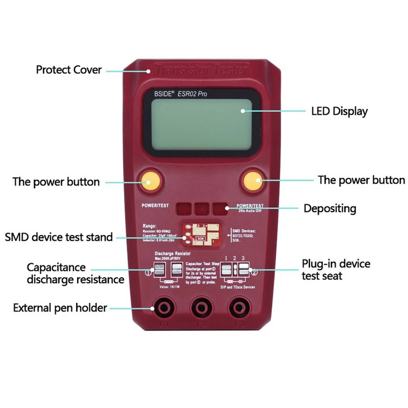 Capacitor Transistor Tester Measuring Device Component SMD chip Component for The Electronic Maintenance Enthusiast for Electricians Capacitor Transistor Tester Measuring Device Component SMD chip Component for The Electronic Maintenance Enthusiast for Electricians