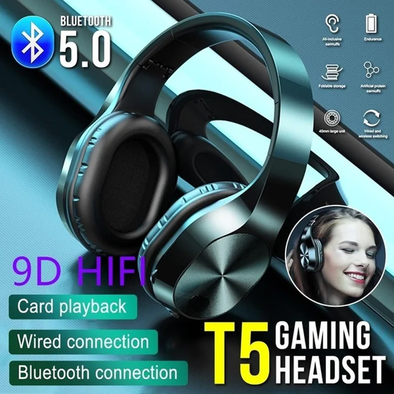 Headphones Bluetooth 5 0 Headset Wireless Surround Sound Adjustable Earphones With Microphone For PC Gaming Laptop For Mac
