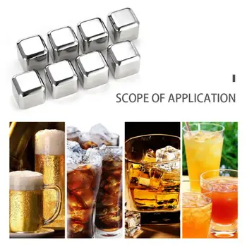 

8PCS Stainless Steel Ice Wine Stone Ice Cubes Reusable Chilling Stone For Whiskey Wine Keep Your Drink Cold Longer SGS Test Pass