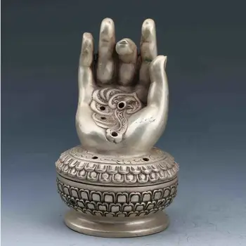 

EXQUISITE ORIENTAL MIAO SILVER HANDWORK CARVED BERGAMOT INCENSE BURNER