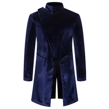 Бархатное длинное пальто со стоячим воротником, мужское зимнее пальто в Европейском стиле, Мужская Повседневная ветровка на косой пуговице, Теплая мужская одежда для выступлений