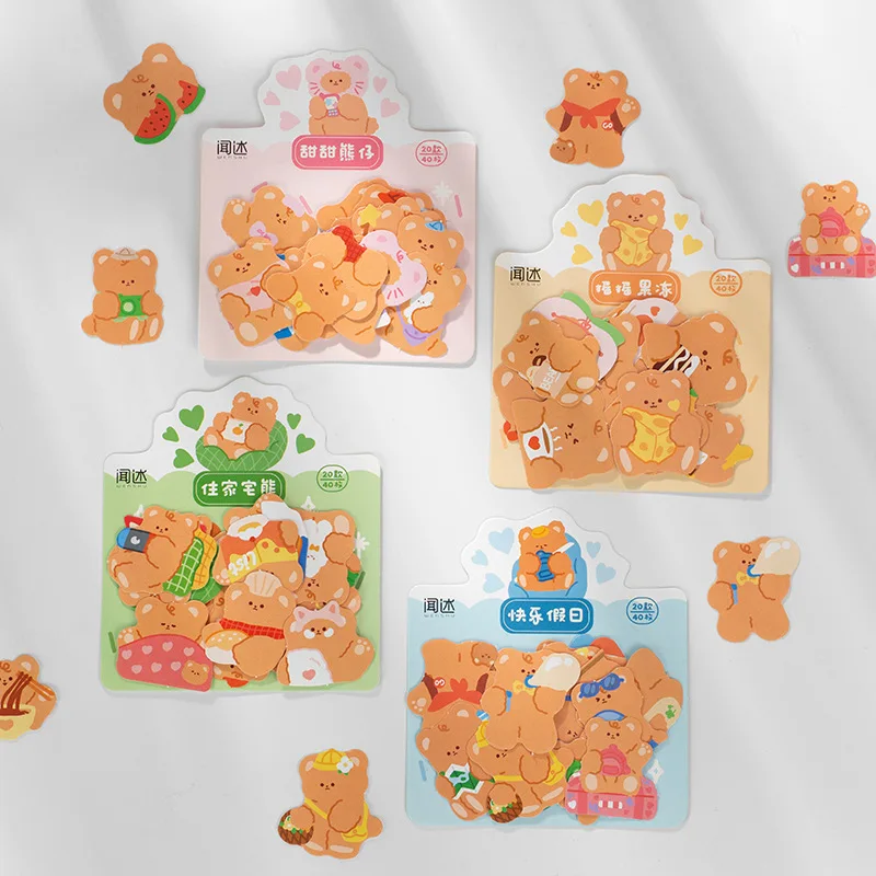 40 unids/pack oso lindo pegatinas diario de viaje pegatinas Kawaii planificador de colección de recortes papelería álbum diario pegatinas