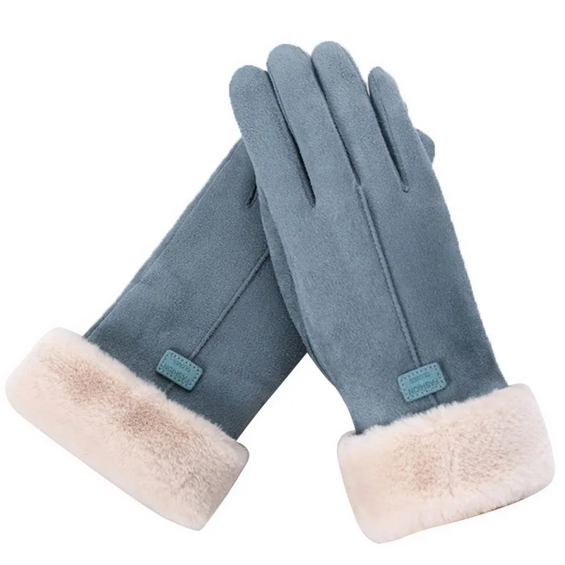 LASPERAL зимние женские шерстяные перчатки теплая кашемировая замша ткань теплые толстые плюшевые наручные зимние перчатки Женские варежки для вождения - Цвет: 6