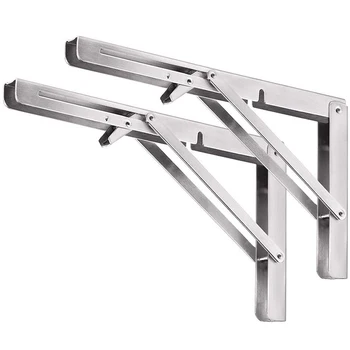 

Heavy Duty Folding Shelf Brackets, 2Pcs Stainless Steel Collapsible Shelf Bracket with Mounting Screws for Table Work Bench, Spa