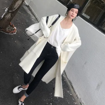 

LANMREM 2020 Spring New Products Fashion Wild Loose Solid Color Long Double Pocket Knit Sweater Cardigan Women PB232