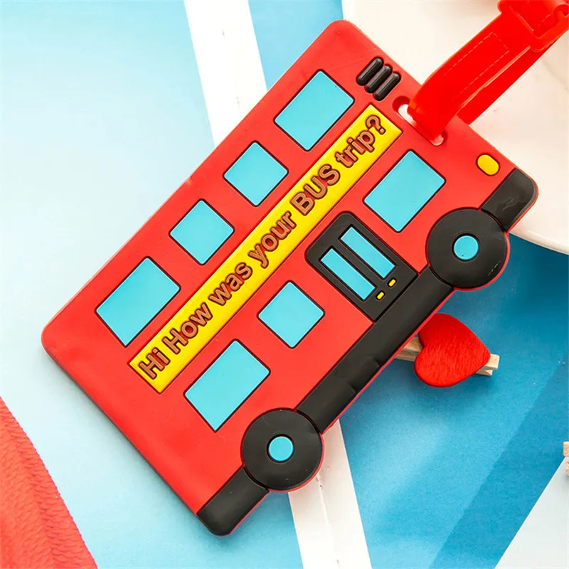Модная Милая кавайная бирка для чемодана, мультяшный держатель ID адреса, багажная этикетка, кремнезем идентификатор, аксессуары для путешествий - Цвет: Red Bus