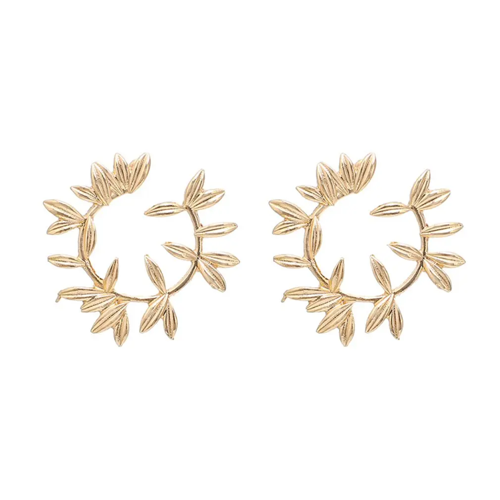 

Temperament Retro Circle Earrings Personality Exaggerated Fashion Metal Hollow Leaves Leaves Earrings Earrings