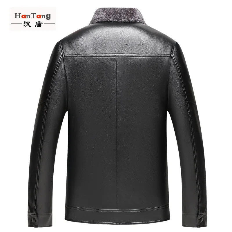 

2018 Winter New Style Fur MEN'S Leather Coat Middle-aged plus Velvet Biker Jacket And Lakes Leather Coat