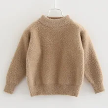 Коллекция года, зимний свитер для малышей однотонный пуловер с круглым вырезом цвета хаки для маленьких мальчиков и девочек одежда для малышей 1, 2, 3, 4, 5, 6 лет OKW195003