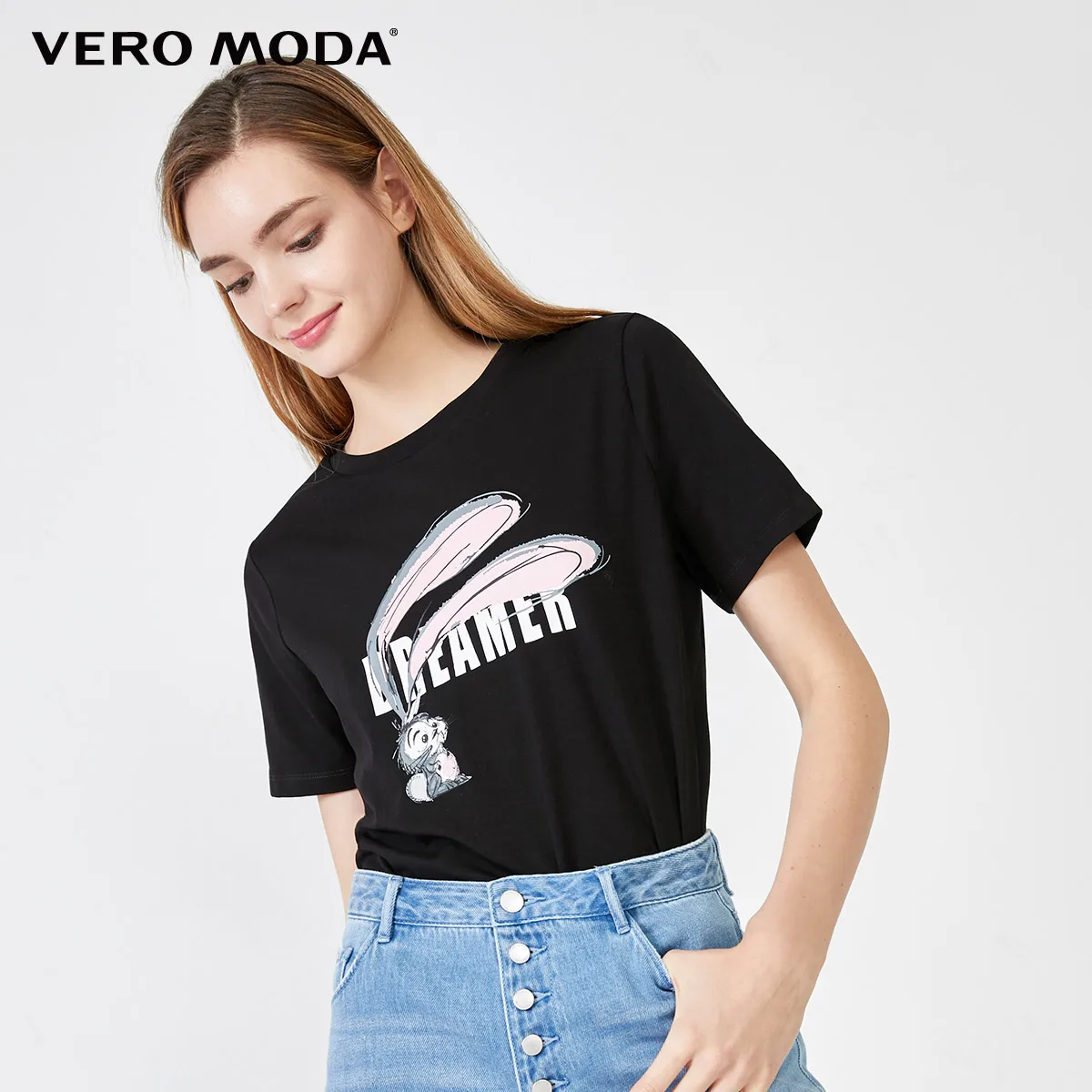 Black Vero Moda женская футболка с принтом букв и животных | 319201562 - Цвет: Black