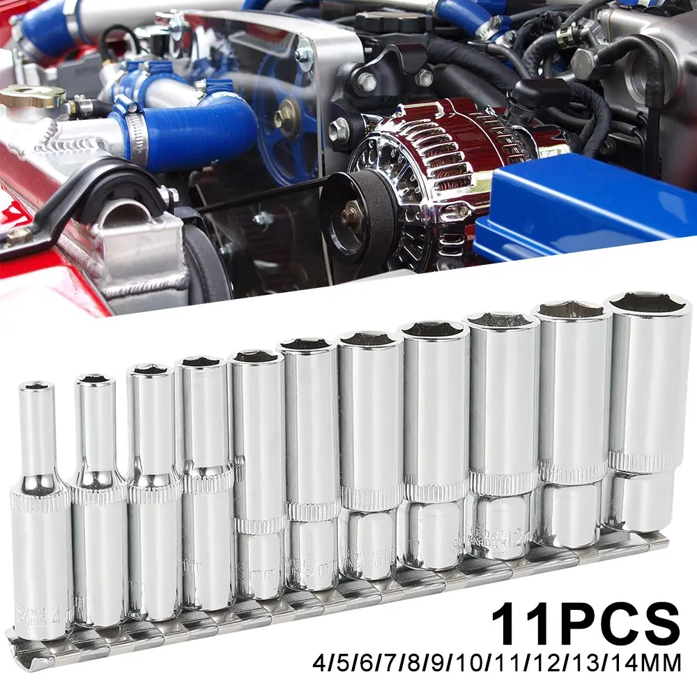 

11pc Hexagon Socket Set Adapter Short Long Sockets 4-14mm Deep Socket Tool
