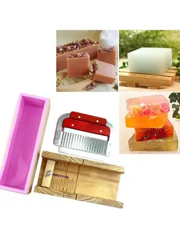 

1 Set Wooden Soap Loaf Cutter Mold and Soap Cutter Set Rectangle Silicone Mold D08D