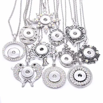 

New Snap Jewelry 18mm Snap Buttons Necklaces ab color Crystal rhinestone buttons Pendant Necklace Women DIY fashion jewelry