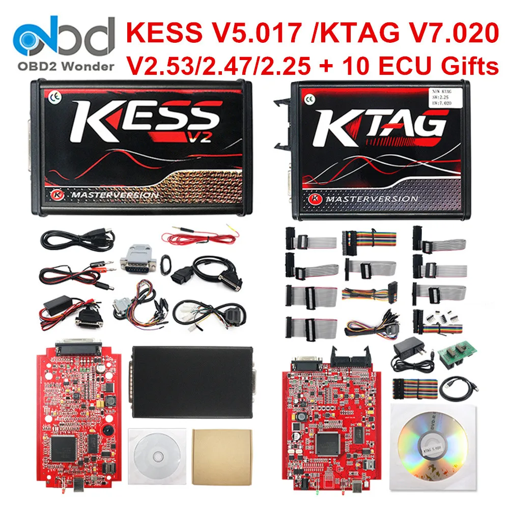 Kess V5.017 V2.53 V2.47 KTAG V7.020 V2.25 мастер ЕС менеджер Тюнинг Комплект красный KESS V2 5,017 K тег K-TAG 7,020 ECU программист