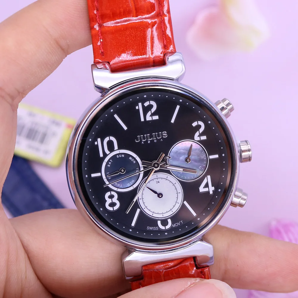 Real Multi-functions Women's Watch ISA Quartz Hours Fine Fashion Dress Bracelet Real Leather Birthday Girl's Gift Julius Box