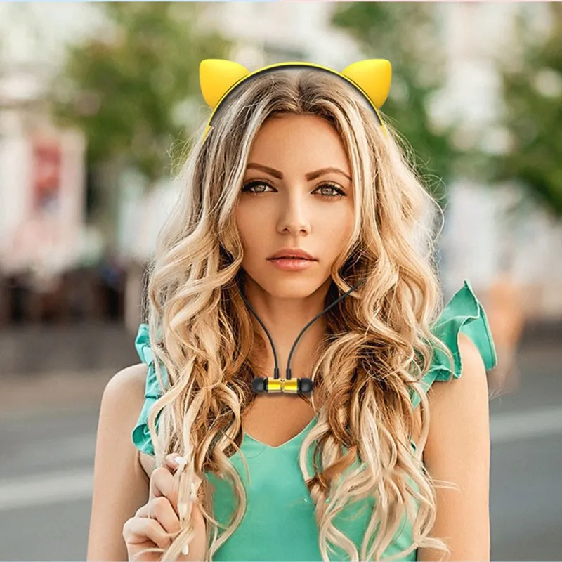 Cute Bluetooth Wireless Cat Ear Headphones Girls Headset Headwear Earphone with Mic For PC Laptop Computer Phone For Girls Kids