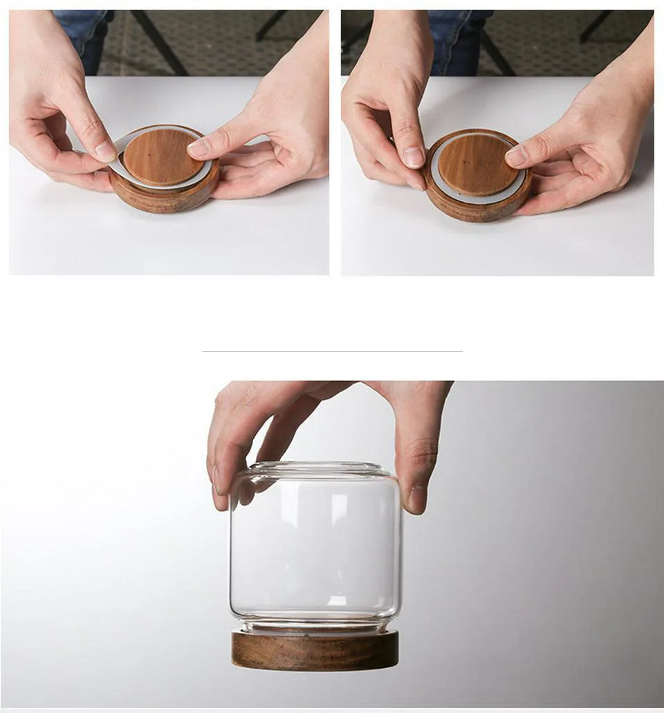 Bamboo Lid Glass Airtight Canister Storage Bottles Kitchen Spices Storage Cans Dustproof/moistureproof Storage Jars for Spices