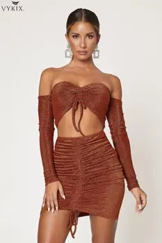 

New Women Set Slashe Neck Long Sleeve Crp Top Women Mini Skirts Set Print Two Piece Skirt Set Sexy Backless Bandage Club Outfits