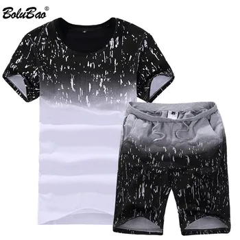 

BOLUBAO Summer New Mens Tracksuit Sets Men Brand Short Sleeve Casual Slim Fit T Shirts + Shorts Letter Printed Suit Male