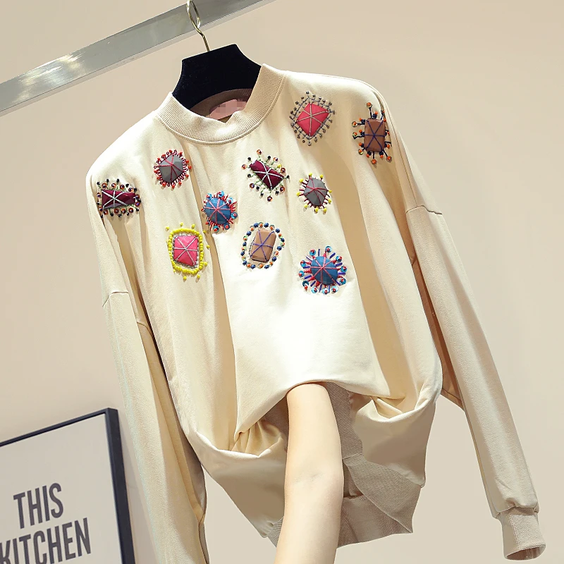 

Ins Round-necked Hoodies Women's 2019 Autumn New Korean Loose-fitting Cloth Pullovers Loose Puff Oversized Hoodie Sweatshirt