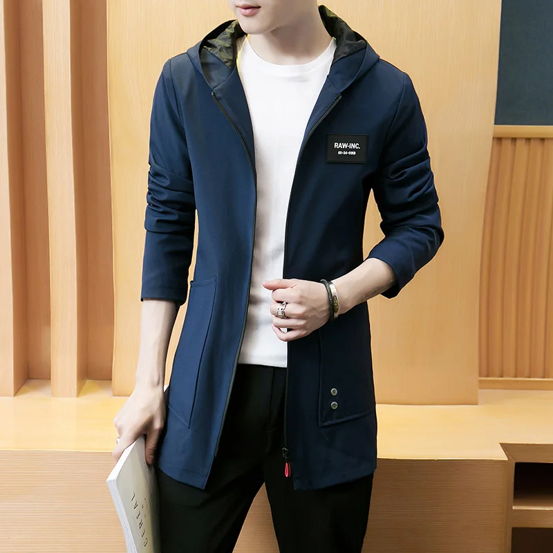 HCXY 2019 Men's Long Trench Coat Men Hooded Long Jackets Man windbreaker Outwear Clothing Hoodie Male Coats Thin Autumn 5XL