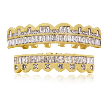 

Hip Hop Gold Teeth Grillz Top & Bottom Grills Set With Silicone Shiny Grill Sets Bling Silver Color AAA Cubic Zircon Jewelry