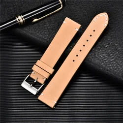 Elegant Genuine Leather Quick Release Watch Strap - Unisex Replacement Band - 22mm (Beige)