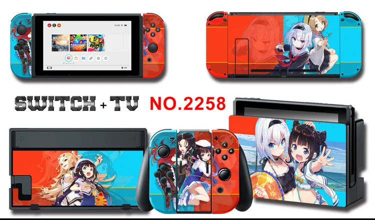 1set New Cute Anime Full Body Sticker for NS Switch Protective Cover Skin Colorful Art for Game Console Joy-Con Controller Decor