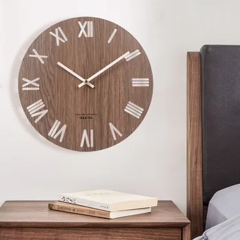 

Solid Wood 3D Wall Clock Modern Design Vintage Roman Number Kitchen Clock Children's Room Decoration Wood Wall Watch Home Deocr