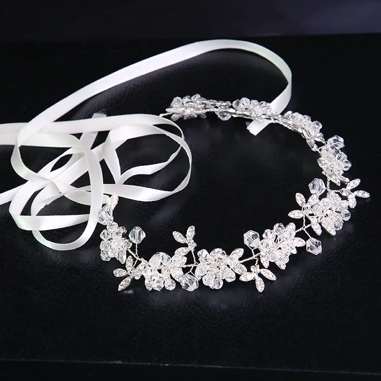 Hot White Handmade Crystal Headdress Bridesmaid Wedding Wreath Bridal Headband Rhinestone Floral Princess Wedding Accessories