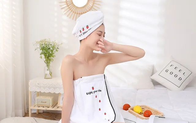 Peignoir + bonnet en microfibre pour femmes, serviette de bain