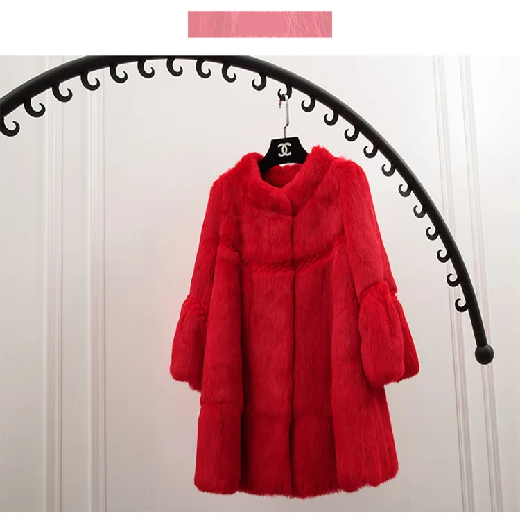

2019 new winter full fur real rabbit fur coat women's long loose fashion jacket