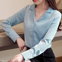 Korean Fashion Silk Women Blouses Satin Long Sleeve White Women Shirts Plus Size XXL Blusas Femininas Elegante Ladies Tops