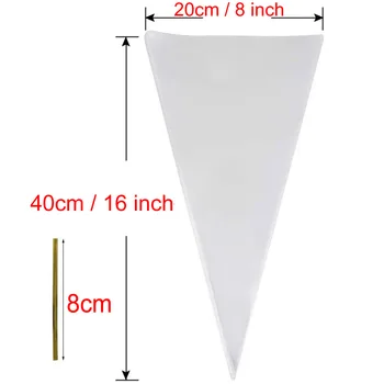 

Lulang 100-1000PCS Clear Cone Bags 8'' by 16'' Popcorn/Pastry Bags Triangle Goody Bags W/Twist Ties for Candies Handmade Cookies