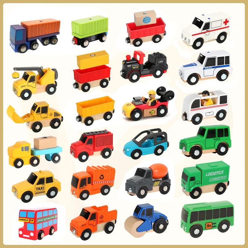 

Wooden multi-function magnetic car track scene car compatible with BIRO wooden track children's educational toys