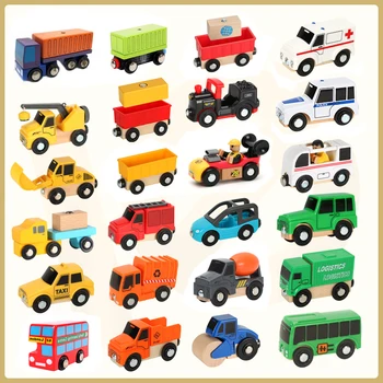 

Wooden multi-function magnetic car track scene car compatible with BIRO wooden track children's educational toys