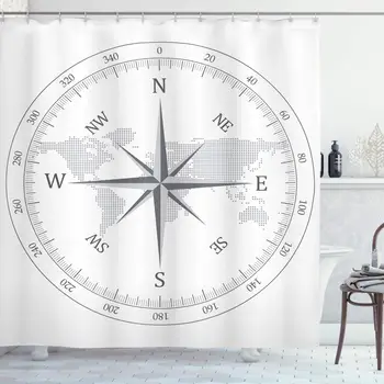 

Compass Decor Collection, Compass, Rope and Glasses on Old Paper History Exploring Cartography Illustration, Polyester Fabric