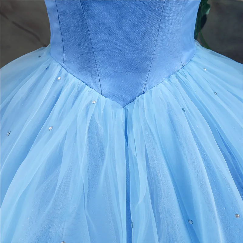 plus size prom & dance dresses 2021 Blue Ball Gown Prom Dress New Movie Princess Cinderella Cosplay Dress Off The Shoulder Organza Long Prom Gown Prom Dress cheap prom dresses