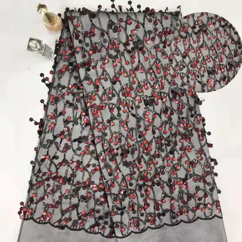 

New sequins small tassel embroidery French mesh sequins tassels high-grade African lace fabric wedding evening dress skirt