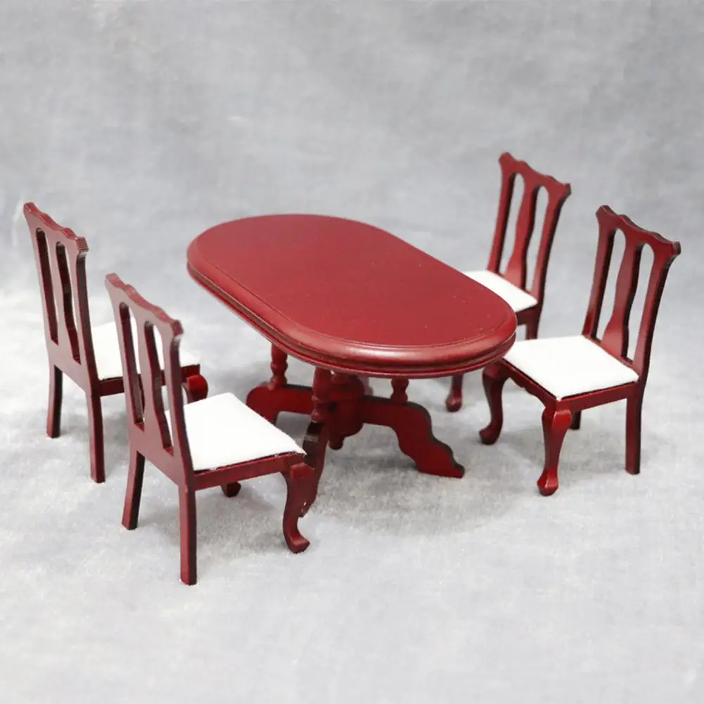 

Retro Figurine Wooden Table Chairs Model Toy Dollhouse 1:12 Miniatures Furniture Decor Wood Furniture Set Desktop Home Decor