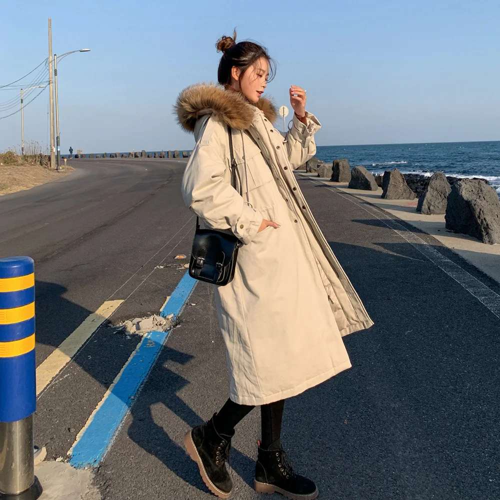 

Photo Shoot 2018 Winter New Style Korean-style WOMEN'S Wadded Jacket Coat Retro Laziness-Style Workwear Hooded Large Fur Collar