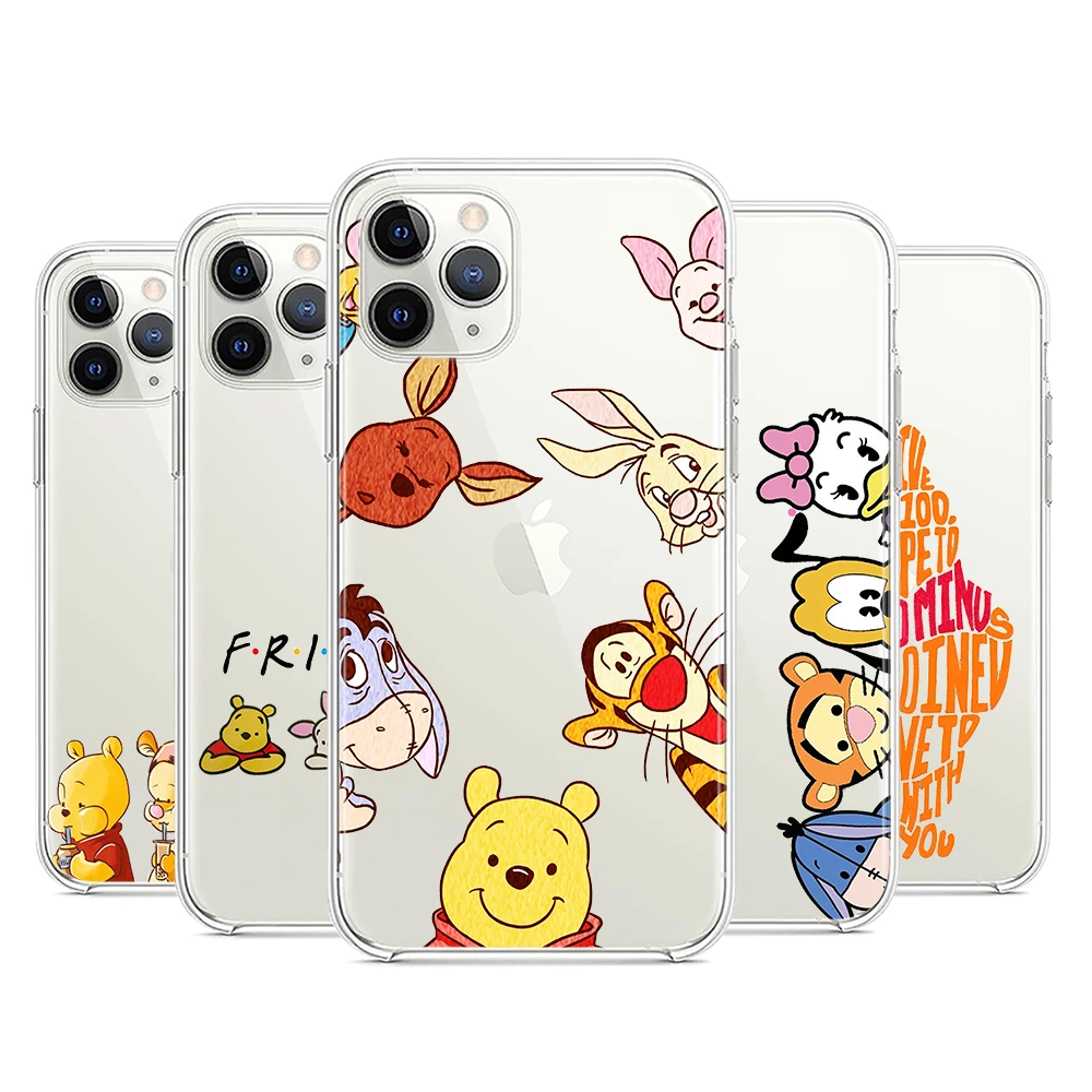 Cute pooh For Apple iPhone 13 12 11 mini 8 7 6S 6 XS XR X 5 5S SE 2020 Pro Max Plus Transparent Phone Case 13 pro max cases