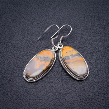 

Natural Bumble Bee Jasper Handmade 925 Sterling Silver Earrings 1.75" D3429