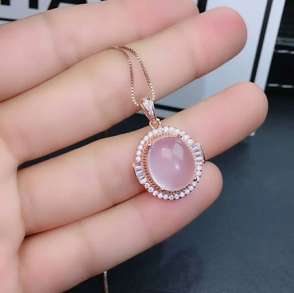 MeiBaPJ, натуральный розовый кварц, драгоценный камень, ювелирный набор, 925 Чистое серебро, ожерелье, серьги и кольцо, свадебные ювелирные изделия для женщин