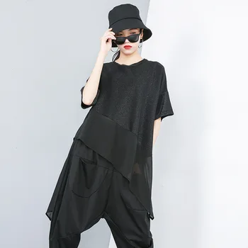 

Summer O Neck Chiffon T-shirt Women's Popular Brand Cool Large Irregular Tops And Tees For Female Black Color Clothes Fashion