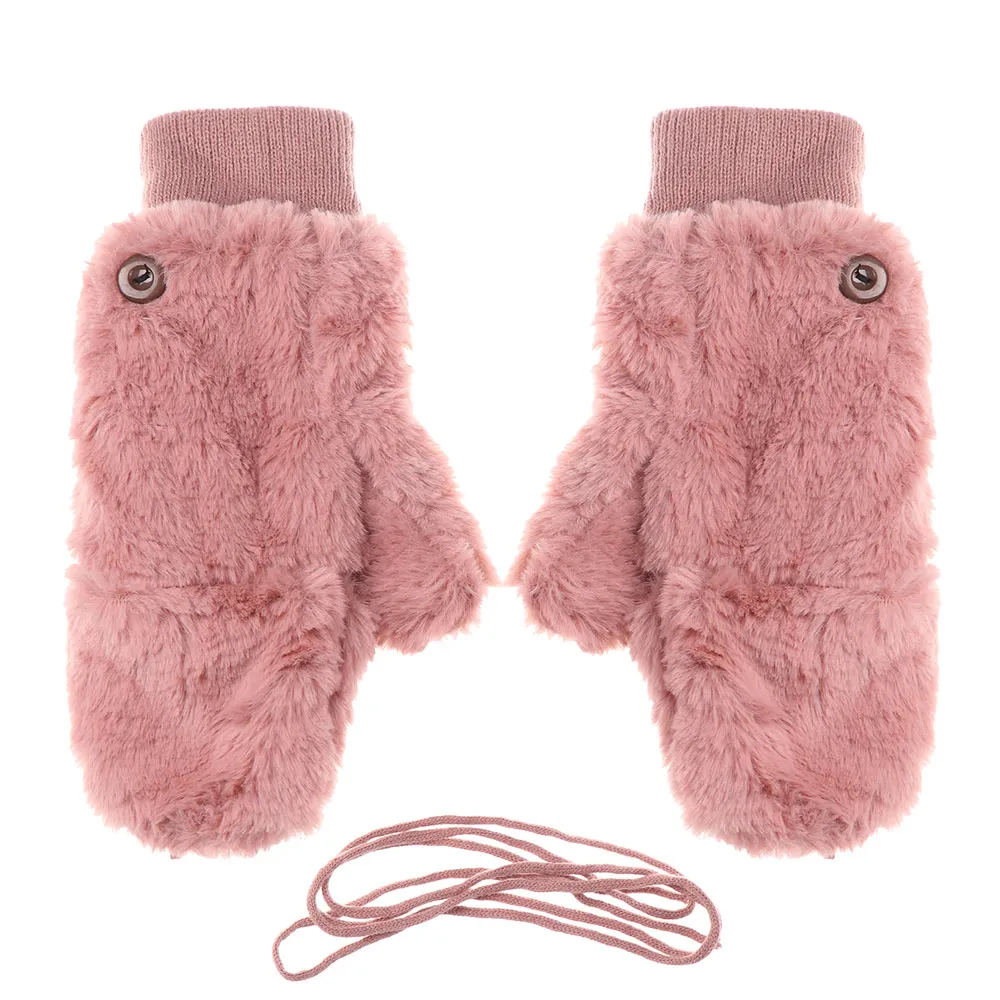 pink EIE зимние женские плюшевые перчатки с искусственным мехом, ветрозащитные бархатные плотные теплые варежки, мягкие тянущиеся теплые перчатки для рук, рождественские подарки - Цвет: pink