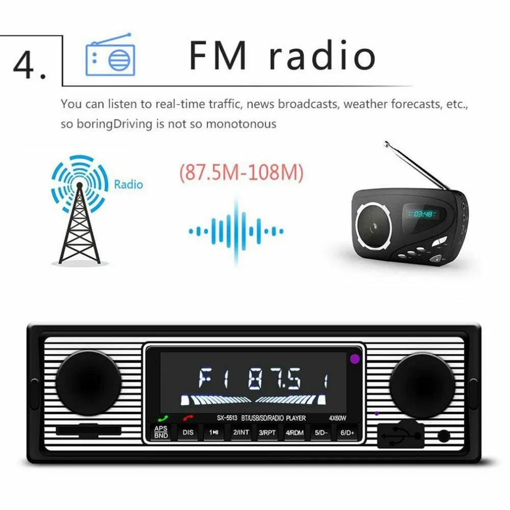 Vintage Car Bluetooth FM Radio MP3 Player Stereo USB AUX Classic Car Stereo Audio OLED Color Screen Car Music Media Player