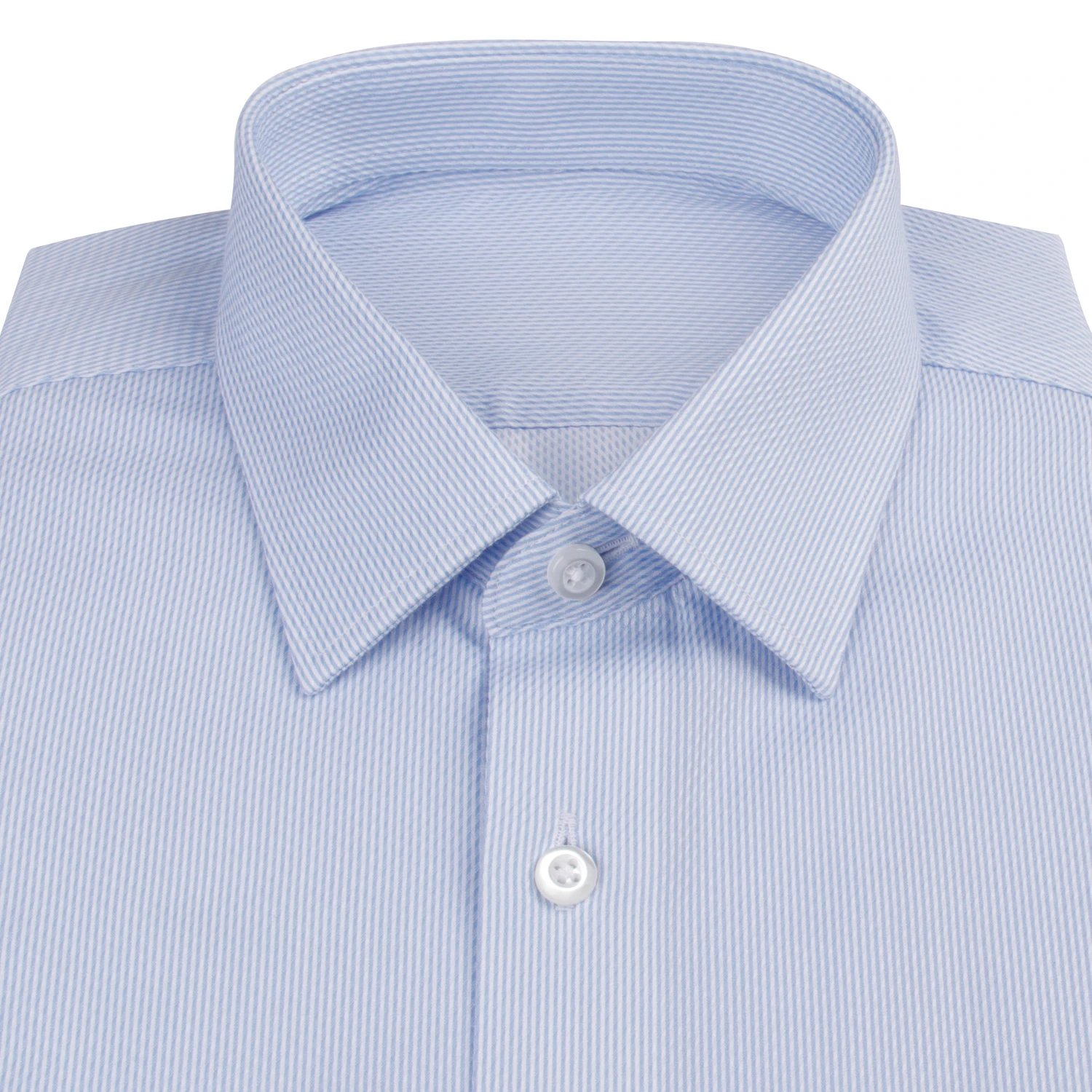 100s 2-ply Luxury Dress Shirt Custom 100% Cotton Light Blue Stripe Business Shirts 100s Two-Ply Wrinkle Free Tailored Men Shirts